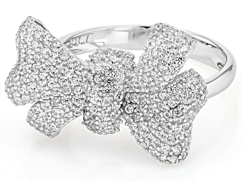 2.30ctw Round White Zircon Rhodium Over Sterling Silver Bow Ring - Size 7