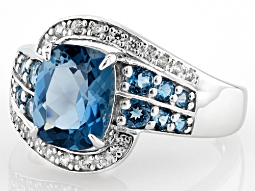 2.71ctw London Blue Topaz With .14ctw White Zircon Rhodium Over Silver Ring - Size 9