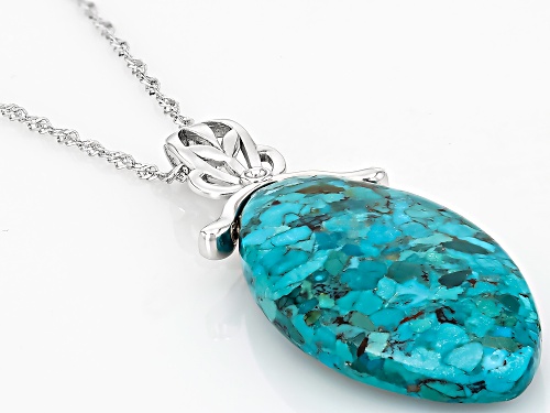 40x22mm Marquise Cabochon Turquoise Rhodium Over Silver Solitaire Pendant With Chain