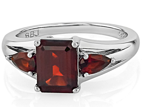 2.03ct Rectangular Octagonal And 0.48ctw Pear Vermehlo Garnet™ Rhodium Over Silver 3-Stone Ring - Size 9