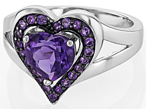 1.39ct Heart Shape And 0.17ctw Round Amethyst Rhodium Over Sterling Silver Ring - Size 6
