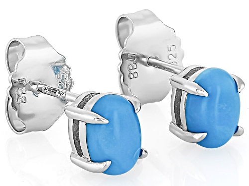 7x5mm Oval Cabochon Sleeping Beauty Turquoise Rhodium Over Sterling Silver Stud Earrings