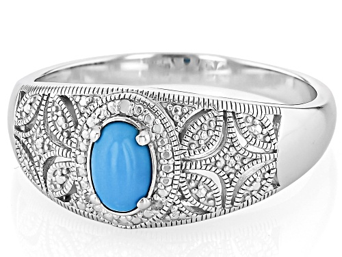 6x4mm Oval Sleeping Beauty Turquoise With .03ctw White Diamond Accent Rhodium Over Silver Ring - Size 9