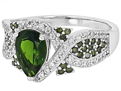 1.17ct Chrome Diopside, .27ctw Green Diamond With .56ctw White Zircon Rhodium Over Silver Ring - Size 7