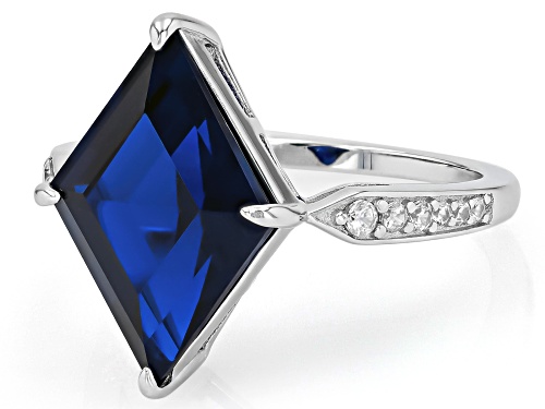 7.90ct Kite Lab Created Blue Spinel With 0.26ctw White Zircon Rhodium Over Sterling Silver Ring - Size 7