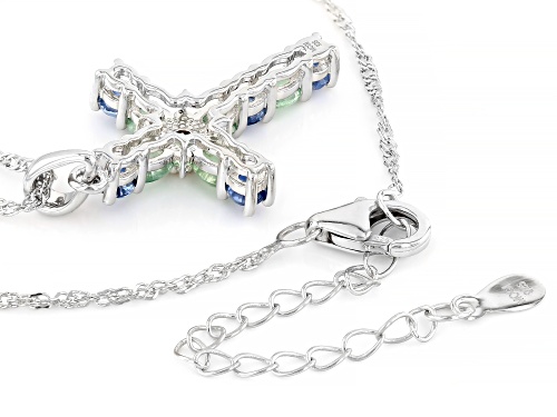 1.81ctw Multicolor Kyanite With 0.07ctw White Zircon Rhodium Over Silver Cross Pendant With Chain