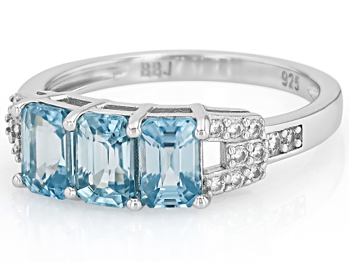 2.62ctw Rectangular Octagonal Blue Zircon With .23ctw White Zircon Rhodium Over Sterling Silver Ring - Size 10