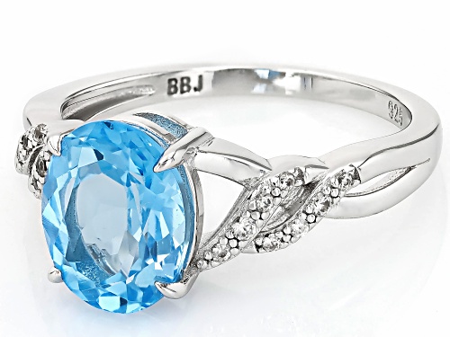 2.96ct Oval Swiss Blue Topaz With .23ctw White Zircon Rhodium Over Sterling Silver Ring - Size 9