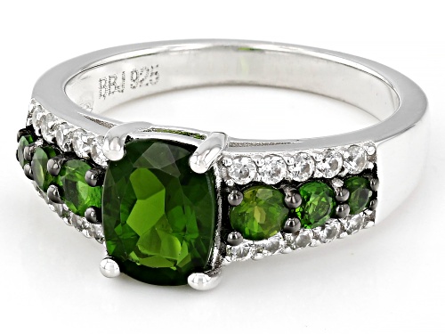 1.56ctw Mixed Shapes Chrome Diopside With 0.34ctw White Zircon Rhodium Over Silver Ring - Size 6