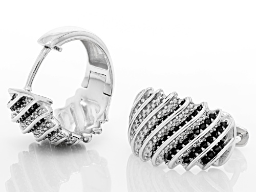 1.44ctw Round Black Spinel Rhodium Over Sterling Silver Hoop Earrings