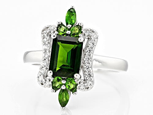 1.66ctw Mixed Shapes Chrome Diopside With 0.36ctw White Zircon Rhodium Over Silver Ring - Size 8