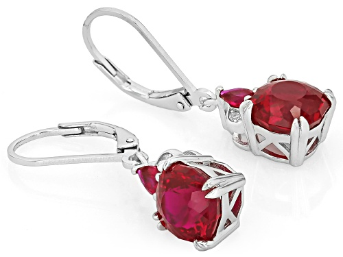 6.12ct Cushion Glitter Mine Cut & .27ctw Lab Ruby With .03ctw Zircon Rhodium Over Silver Earrings