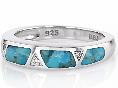 7x3.5mm & 6x3mm Freeform Turquoise With .04ctw White Zircon Rhodium Over Silver Band Ring - Size 7