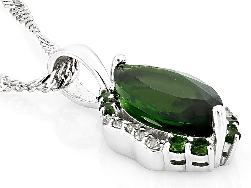 1.63ctw Chrome Diopside With 0.12ctw White Zircon Rhodium Over Sterling Silver Pendant with Chain