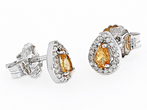 0.43ctw Spessartite Garnet With 0.24ctw White Zircon Rhodium Over Silver Stud Earrings