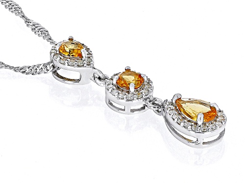 0.78ctw Spessartite Garnet With 0.27ctw White Zircon Rhodium Over Silver Pendant With Chain