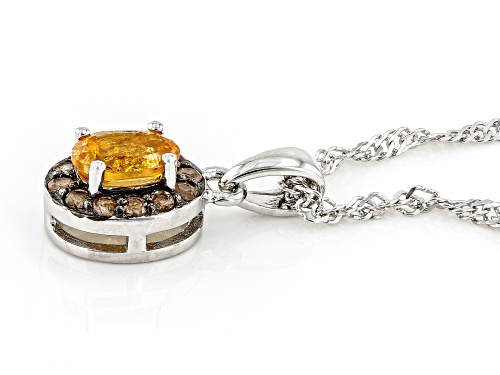 0.53ct Oval Spessartite With 0.18ctw Andalusite Rhodium Over Sterling Silver Pendant With Chain