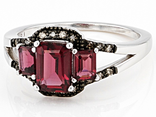 1.54ctw Raspberry Rhodolite With 0.09ctw Champagne Diamond Accent Rhodium Over Silver Ring - Size 8