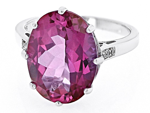 9.78ct Oval Pink Topaz With 0.05ctw White Zircon Rhodium Over Sterling Silver Ring - Size 11