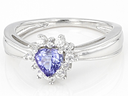 0.37ct Heart Shape Tanzanite With 0.21ctw White Zircon Rhodium Over Sterling Silver Ring - Size 8