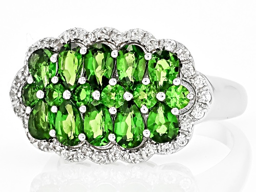2.12ctw Mixed Shapes Chrome Diopside With 0.38ctw White Zircon Rhodium Over Silver Ring - Size 8