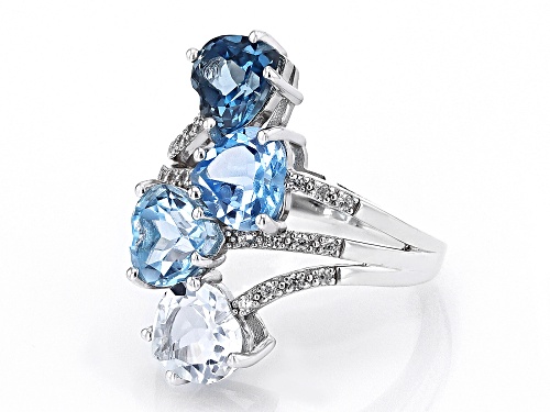 5.25ctw Blue Topaz And 1.75ctw White Topaz, With 0.19ctw White Zircon Rhodium Over Silver Ring - Size 9