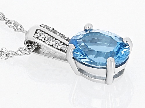 2.89ct Swiss Blue Topaz With 0.07ctw White Zircon Rhodium Over Sterling Silver Pendant With Chain
