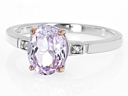 2.21ct Oval kunzite With 0.02ctw Round White Diamond Accent Rhodium Over Sterling Silver Ring - Size 7