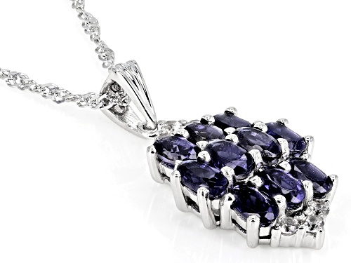 1.80ctw Oval Iolite With 0.28ctw Round White Zircon Rhodium Over Sterling Silver Ring.