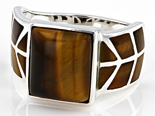 11x9mm Cushion Cabochon And Fan Inlay Tigers Eye Sterling Silver Ring - Size 6