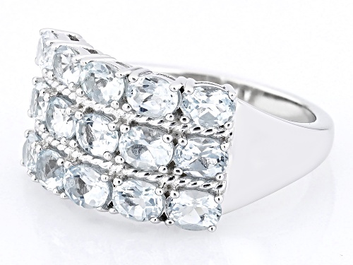 1.91ctw Round Aquamarine Rhodium Over Sterling Silver Ring - Size 8