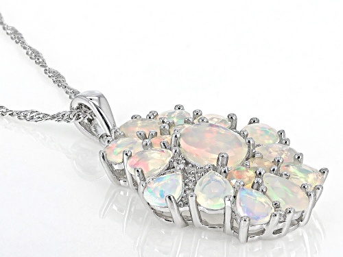 3.22ctw Ethiopian Opal With 0.18ctw White Zircon Rhodium Over  Silver Pendant With Chain