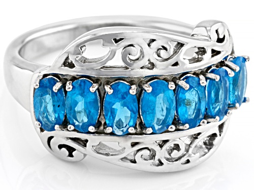 1.43ctw Oval Neon Apatite Rhodium Over Sterling Silver Ring - Size 6