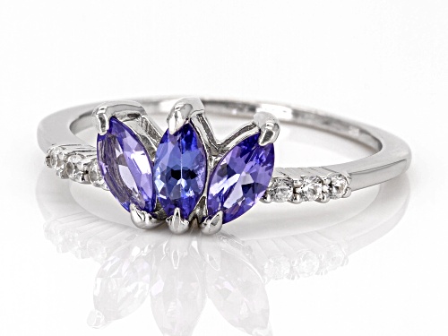 0.64ctw Marquise Tanzanite With 0.12ctw Round White Zircon Platinum Over Sterling Silver Ring - Size 8