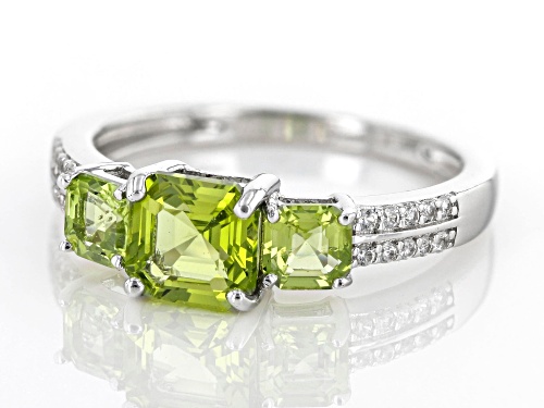 1.39ctw Asscher Cut Manchurian Peridot™ With 0.10ctw White Zircon Rhodium Over Sterling Silver Ring - Size 7