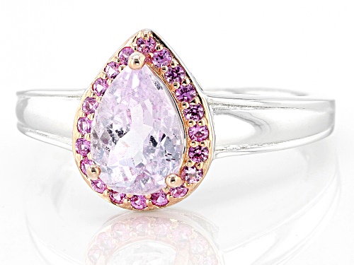 1.46ct Pear Shaped Kunzite With 0.18ctw Pink Lab Sapphire Rhodium Over Sterling Silver Ring - Size 8