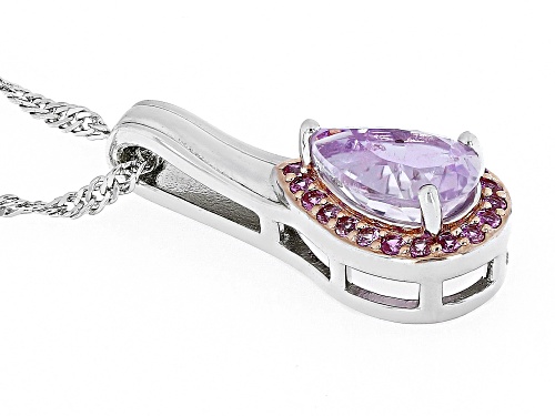 1.53ct Pear Shape Kunzite With 0.19ctw Lab Pink Sapphire Rhodium Over Silver Pendant With Chain