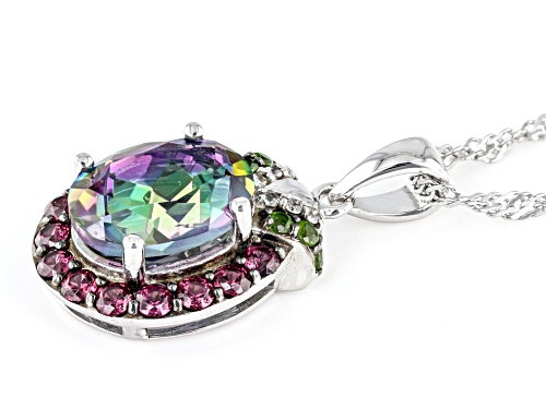 1.96ct Oval Multi-Color Quartz With 0.78ctw Multi-Gem Rhodium Over Silver Pendant with Chain