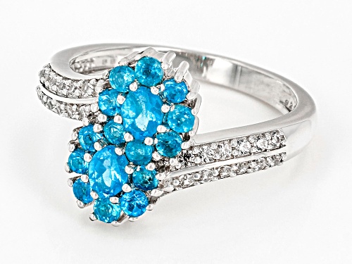 0.71ctw Mixed Shapes Neon Apatite With 0.27ctw White Zircon Rhodium Over Sterling Silver Ring - Size 7