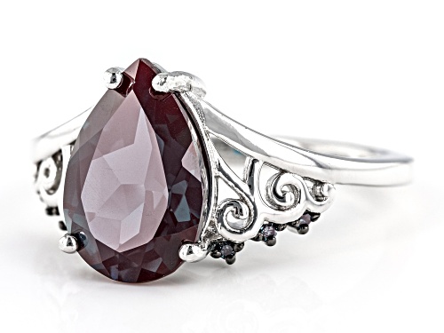 3.21ct Pear Shape Lab Alexandrite With 0.02ctw Blue Diamond Accent Rhodium Over Sterling Silver Ring - Size 9