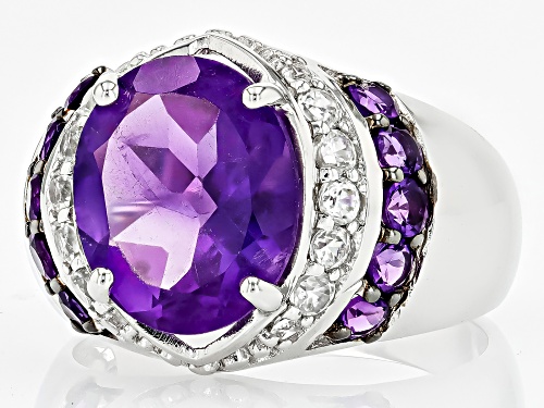 4.09ctw Mixed Shapes African Amethyst With 0.41ctw White Zircon Rhodium Over Silver Ring - Size 5