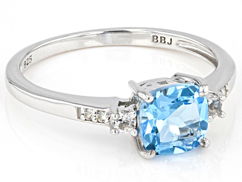 1.00ct Cushion Swiss Blue Topaz With 0.03ctw White Topaz Rhodium Over Silver Ring - Size 10