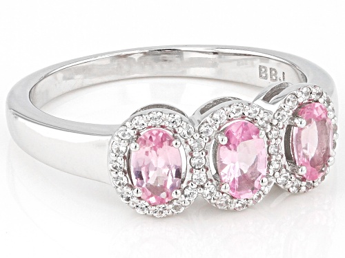 0.77ctw Oval Pink Spinel With 0.16ctw Round White Zircon Rhodium Over Sterling  Silver Ring - Size 9