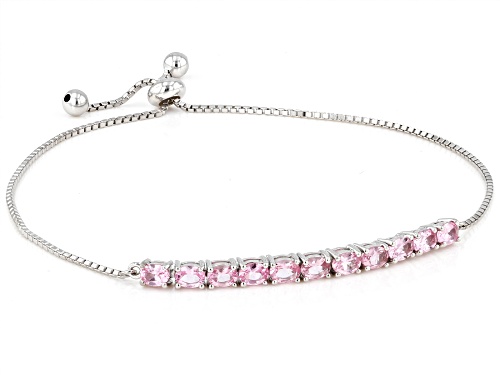 1.65ctw Oval Pink Spinel Rhodium Over Sterling Silver bolo Bracelet Adjusts 6