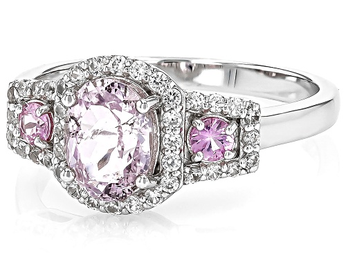 1.50ct Oval Kunzite, .22ctw Pink Sapphire With .44ctw White Zircon Rhodium Over Silver Ring - Size 11