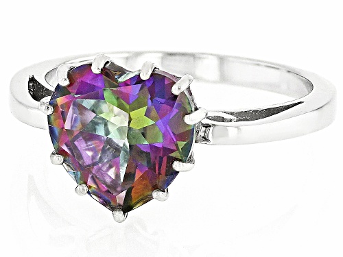 3.50ct Heart Shape Mystic Fire® Green Topaz Rhodium Over Sterling Silver Solitaire Ring - Size 9