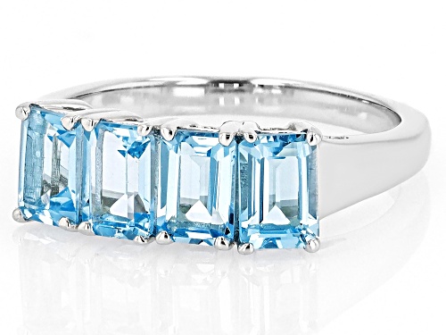 2.31ctw Rectangular Octagonal Swiss Blue Topaz Rhodium Over Sterling Silver Band Ring - Size 8