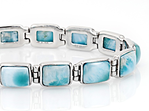 8x6mm Baguette Cabochon Larimar Rhodium Over Sterling Silver Tennis Bracelet - Size 8