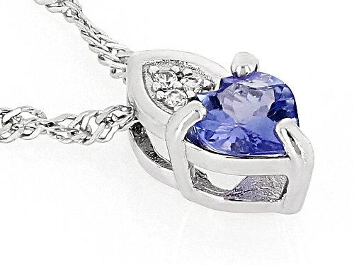 0.37ct Heart Shape Tanzanite With 0.01ctw White Zircon Rhodium Over Silver Heart Pendant With Chain