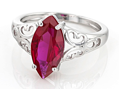 2.25ct Marquise Lab Created Ruby Rhodium Over Sterling Silver Solitaire Ring - Size 8
